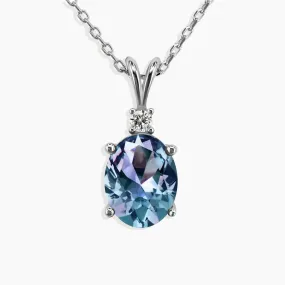 Alexandrite Oval Shape Pendant Necklace in Sterling Silver