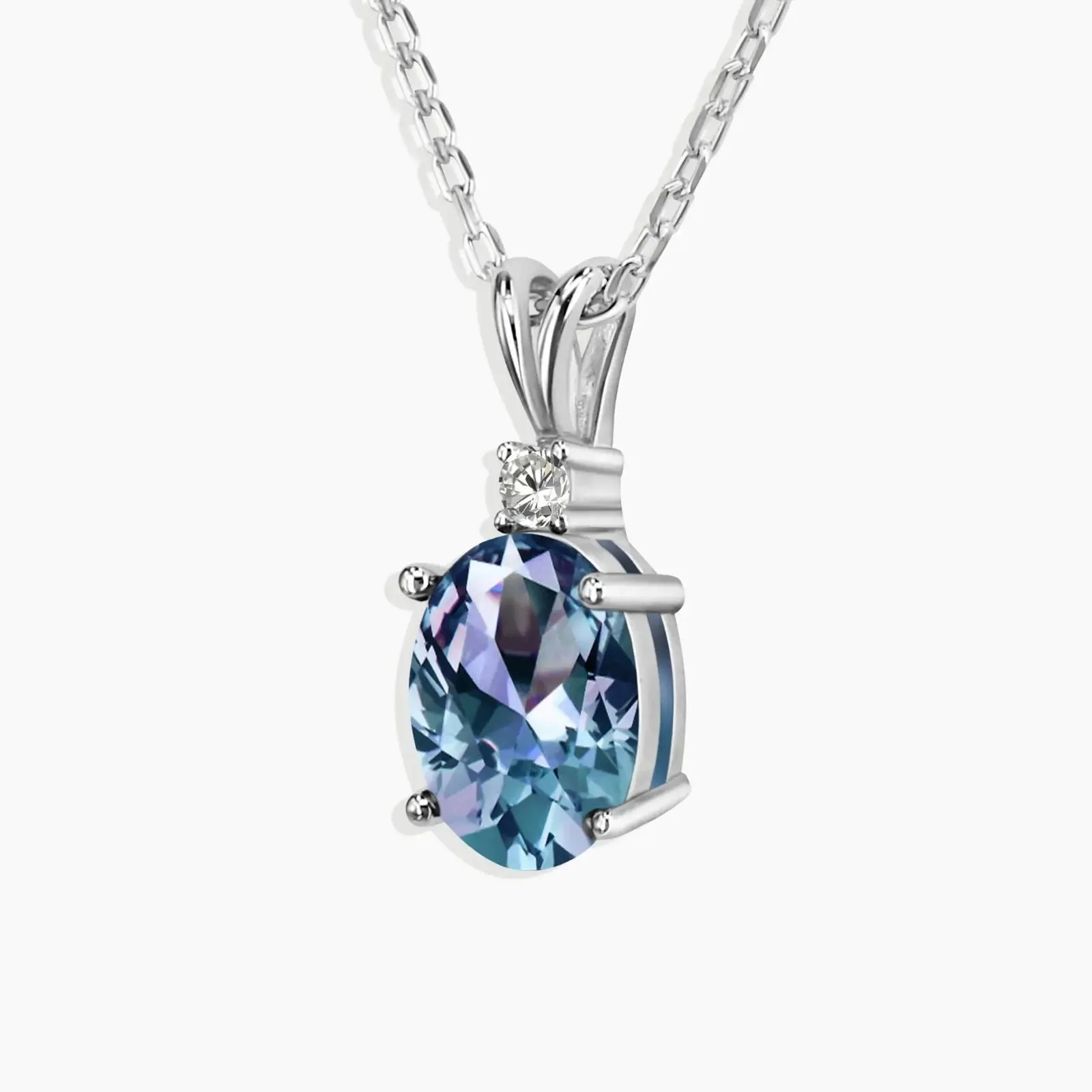Alexandrite Oval Shape Pendant Necklace in Sterling Silver