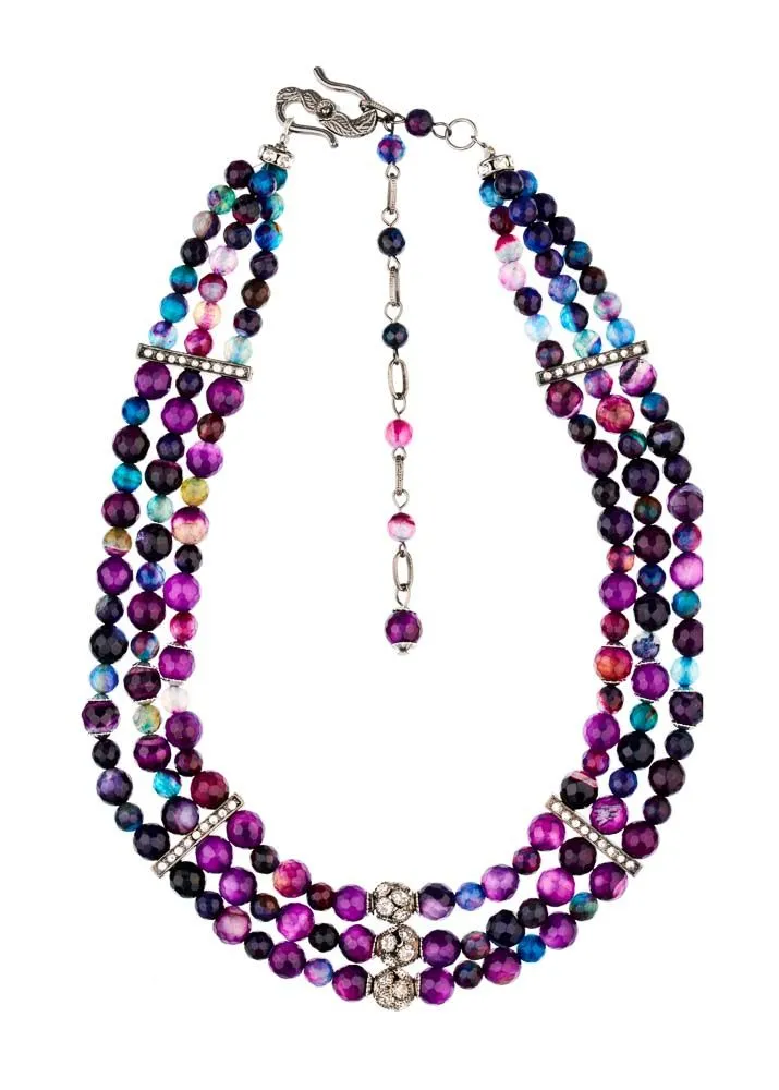 Amethyst and blue agate gemstone collar by Rosie Fox