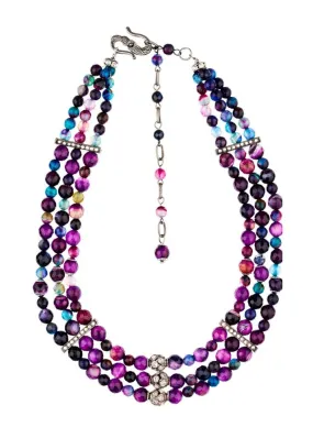 Amethyst and blue agate gemstone collar by Rosie Fox
