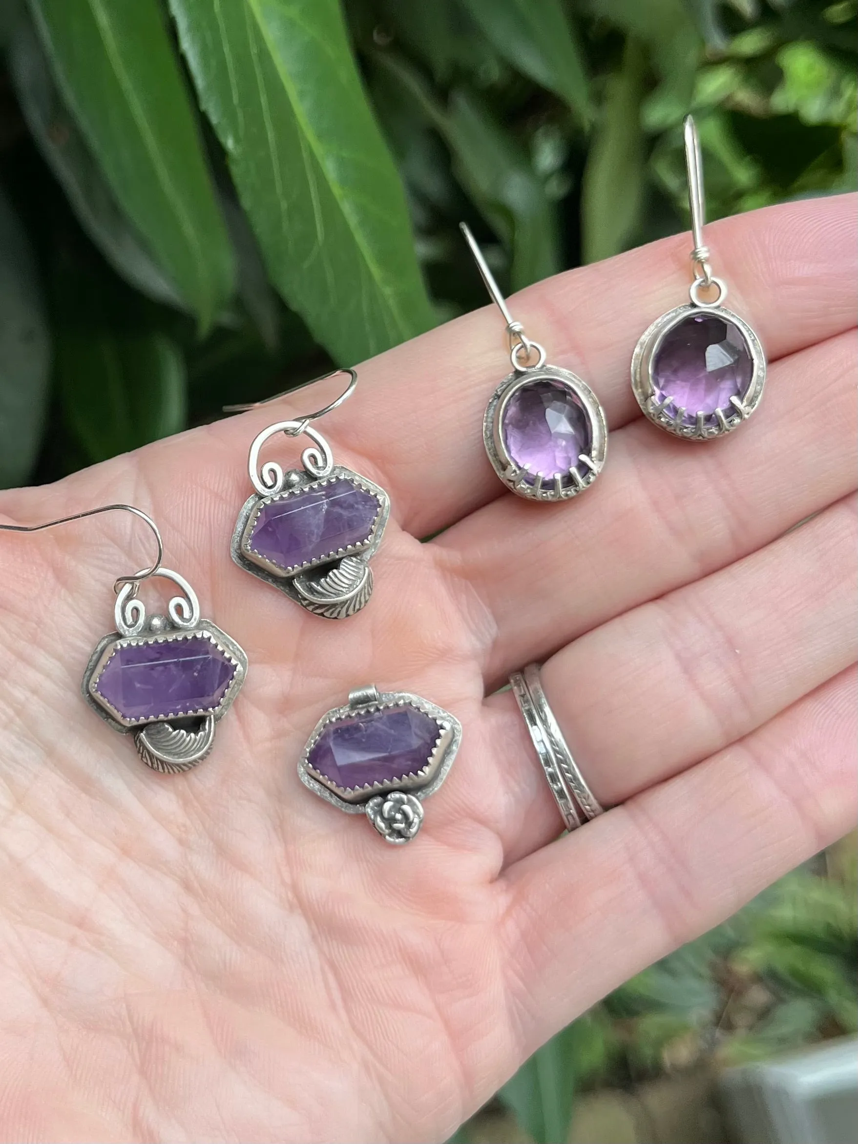 Amethyst Crystal and Flower Necklace