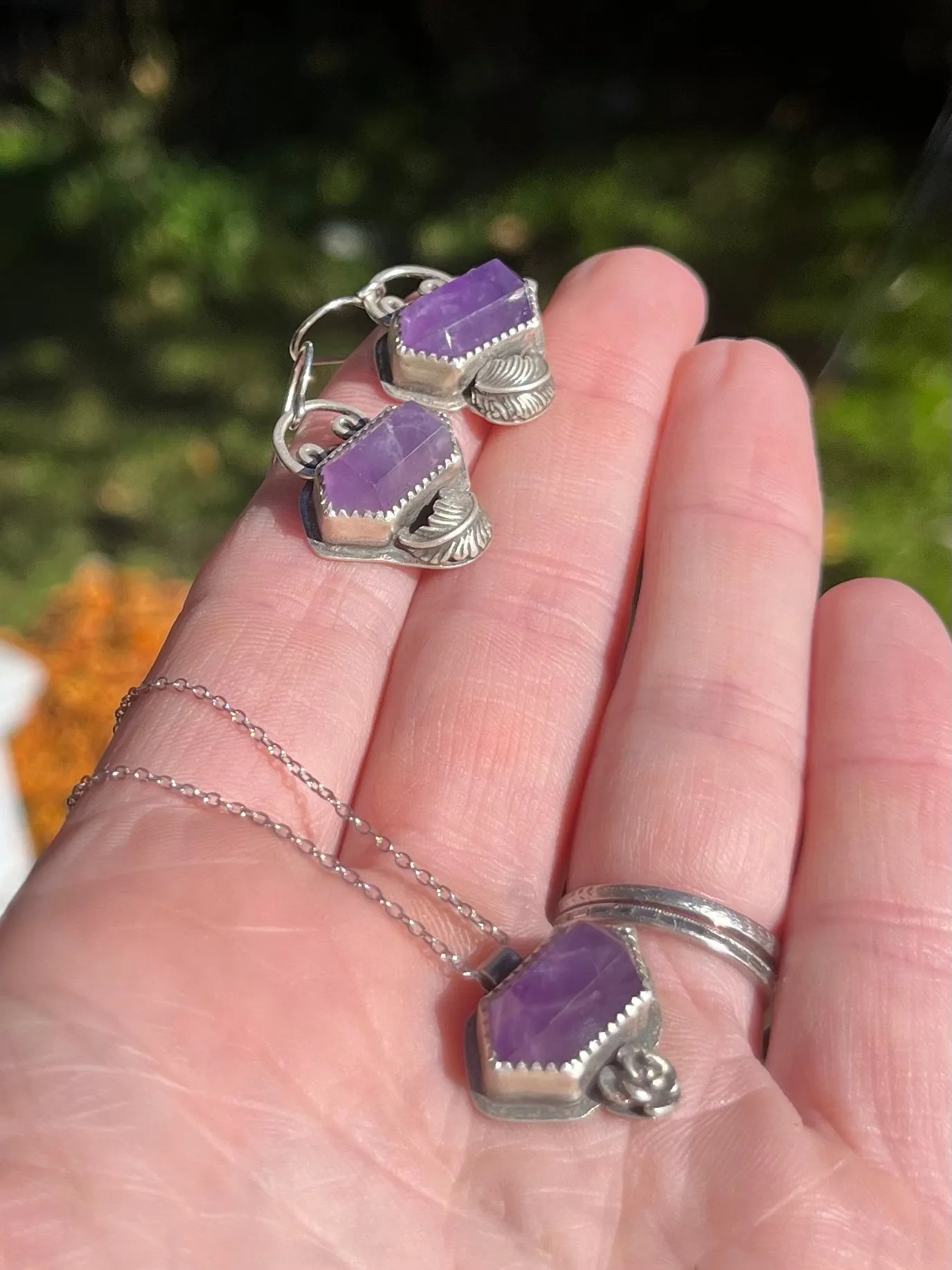 Amethyst Crystal and Flower Necklace