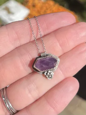 Amethyst Crystal and Flower Necklace
