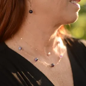 Amethyst Gem Ombre Style Rose Gold Necklace & Earring Set