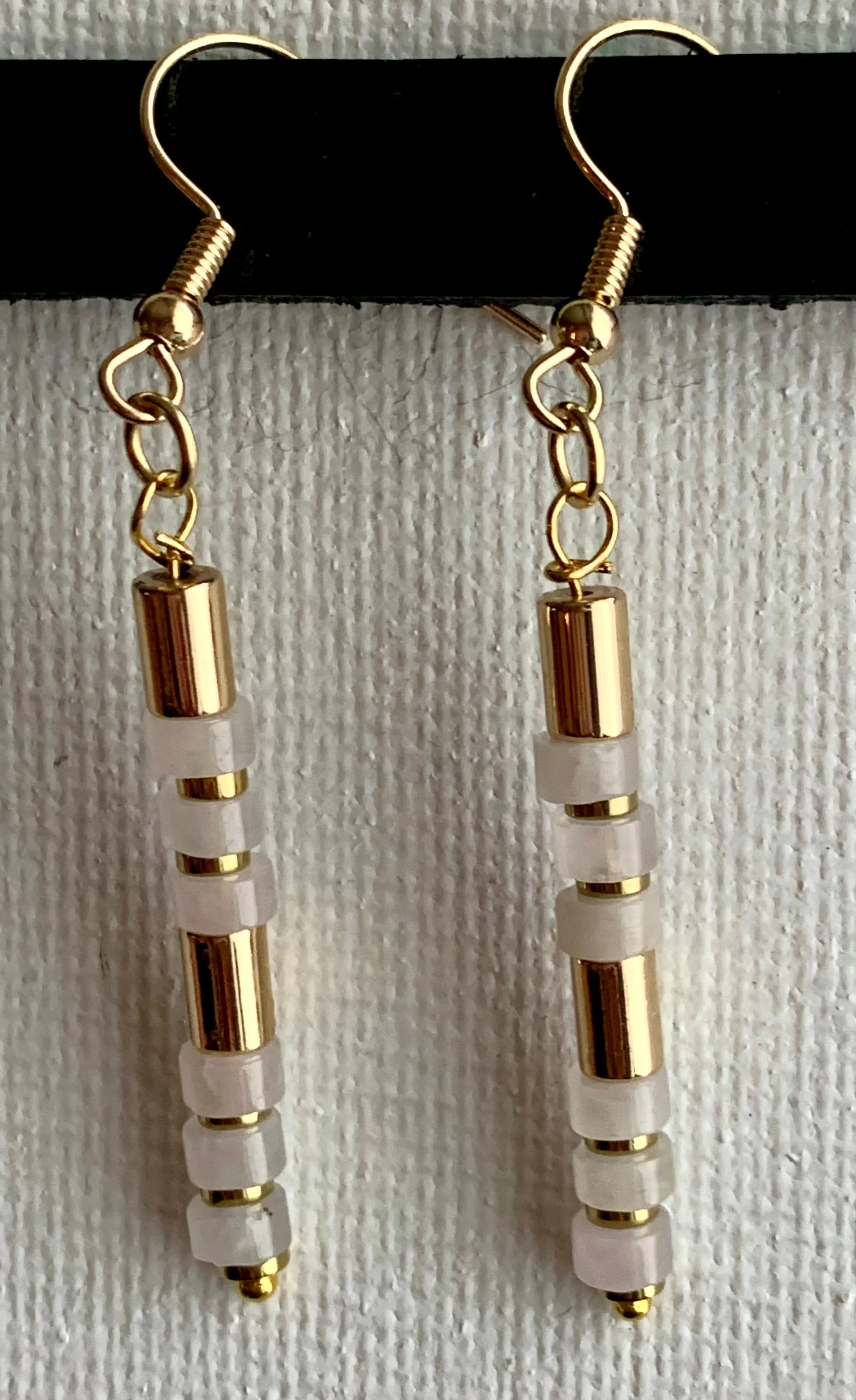 Andrea Handmade Rose Quartz and Gold Plated Hematite Stack Earrings
