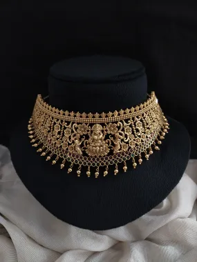 Antique Lakshmi Choker Set with Kemp and Green Stones