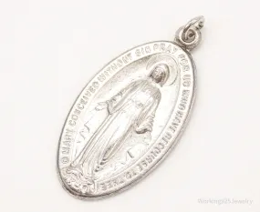 Antique Mary Pray For Us Sterling Silver Pendant