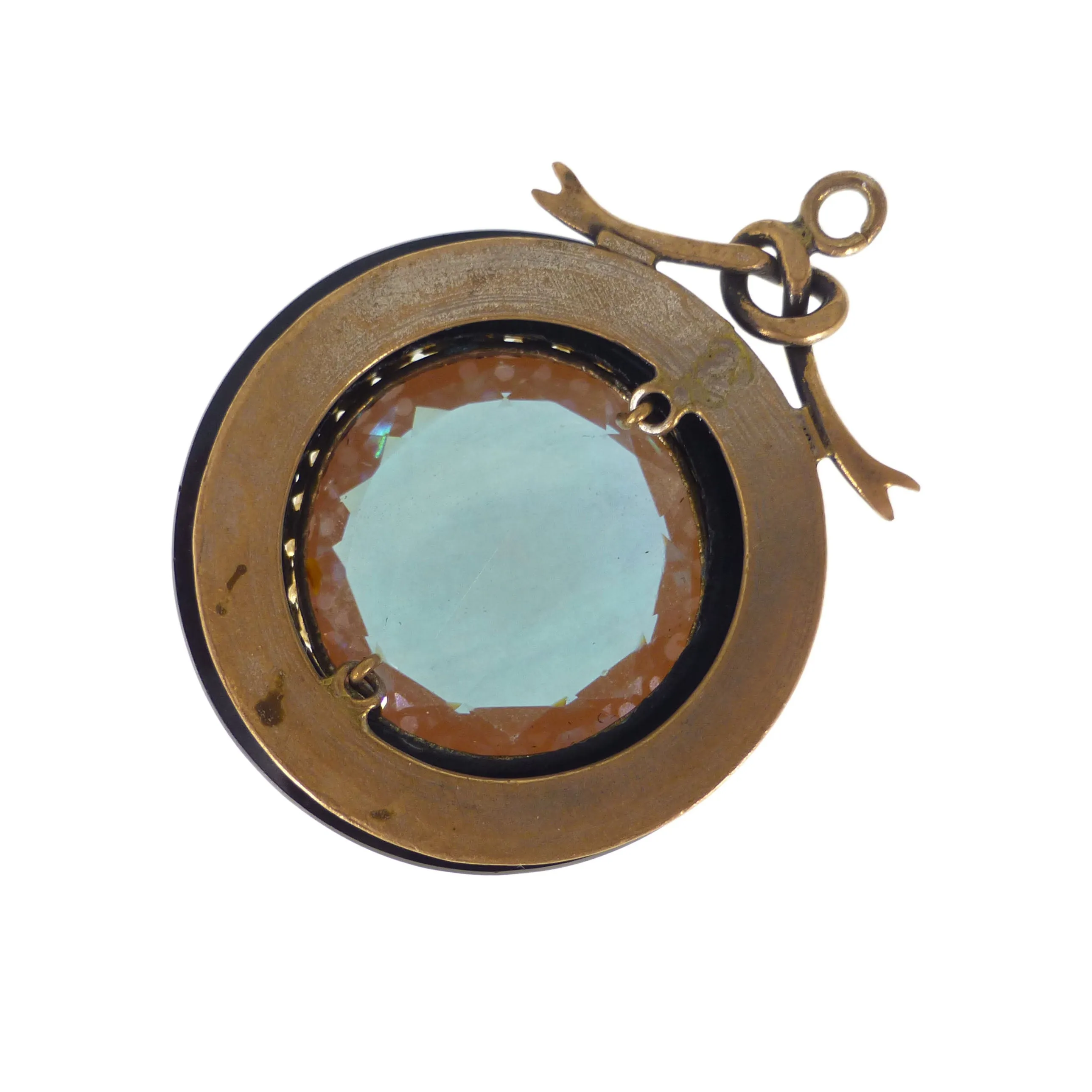 Antique Round Saphiret Glass Filigree Lucite Pendant