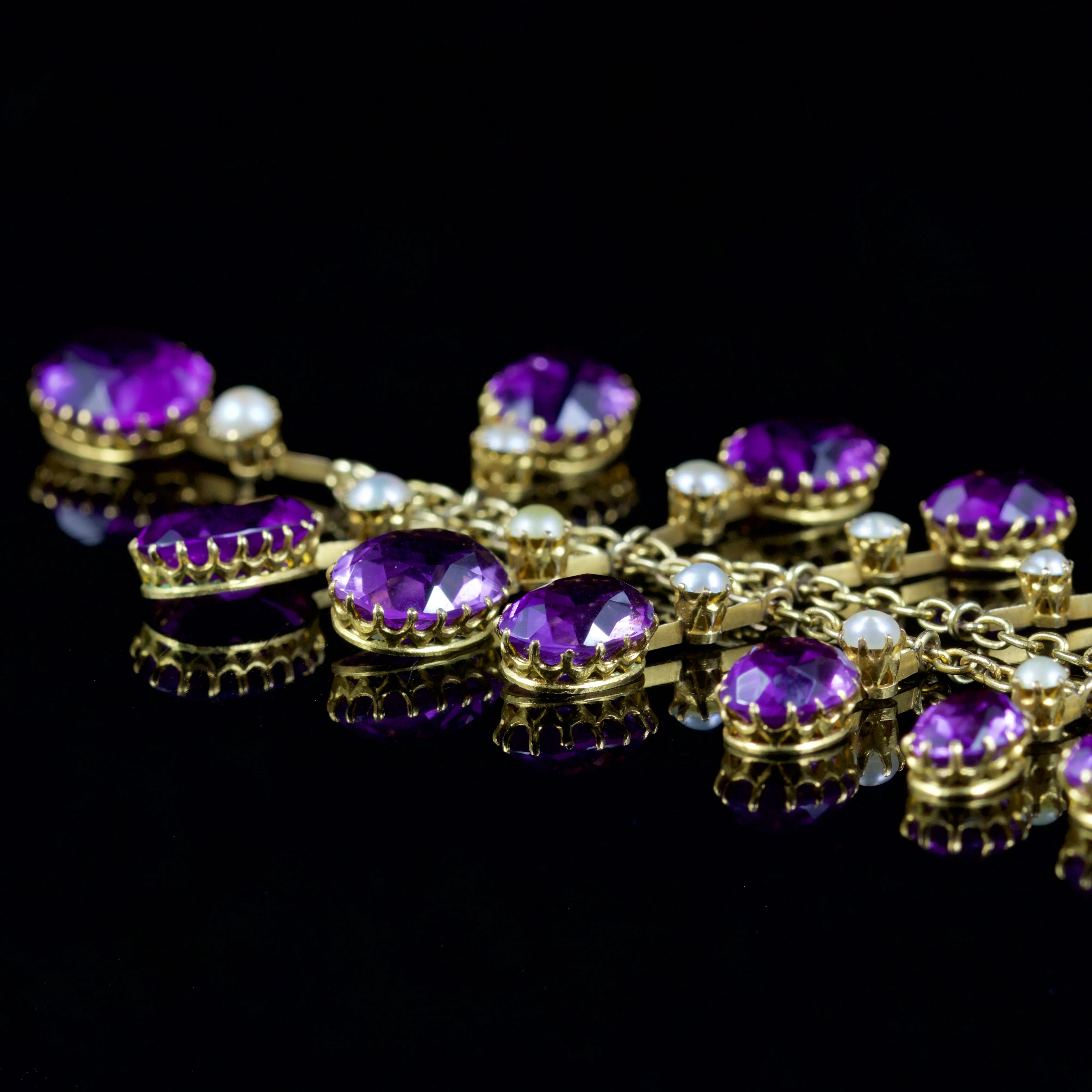 Antique Victorian 18Ct Amethyst Pearl Garland Necklace Circa 1880