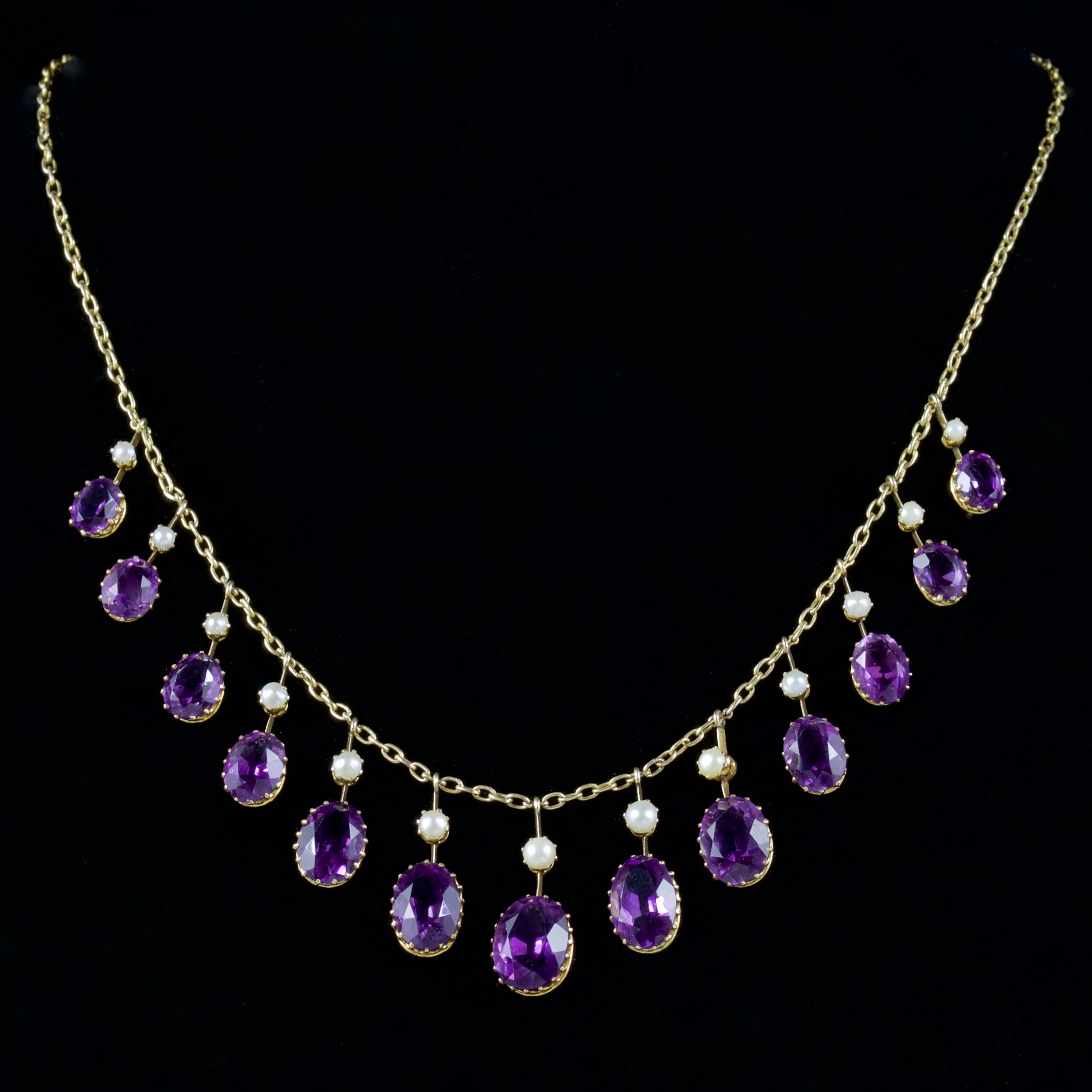 Antique Victorian 18Ct Amethyst Pearl Garland Necklace Circa 1880
