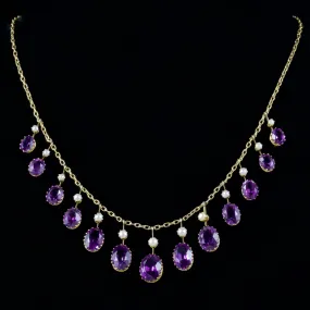 Antique Victorian 18Ct Amethyst Pearl Garland Necklace Circa 1880