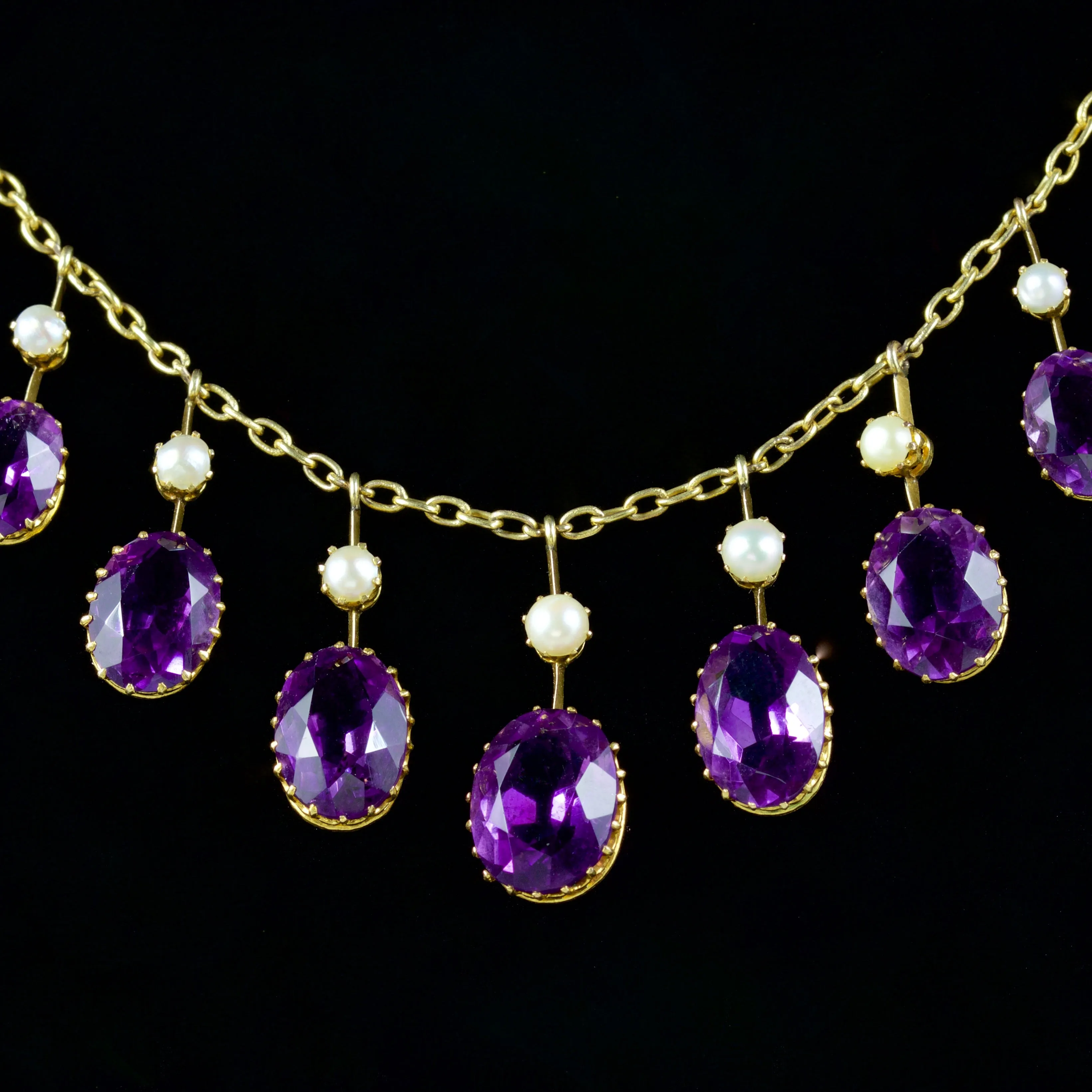 Antique Victorian 18Ct Amethyst Pearl Garland Necklace Circa 1880