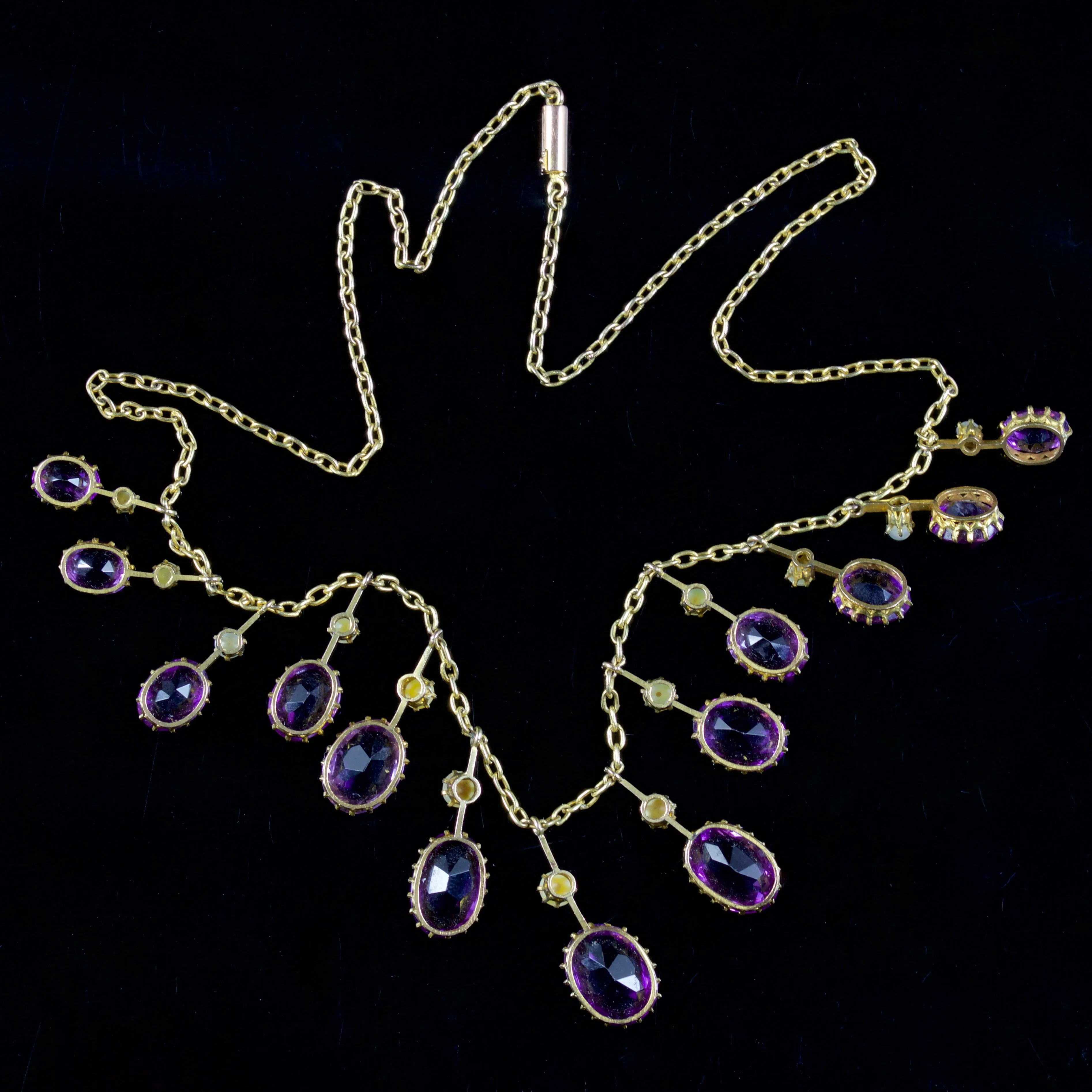 Antique Victorian 18Ct Amethyst Pearl Garland Necklace Circa 1880
