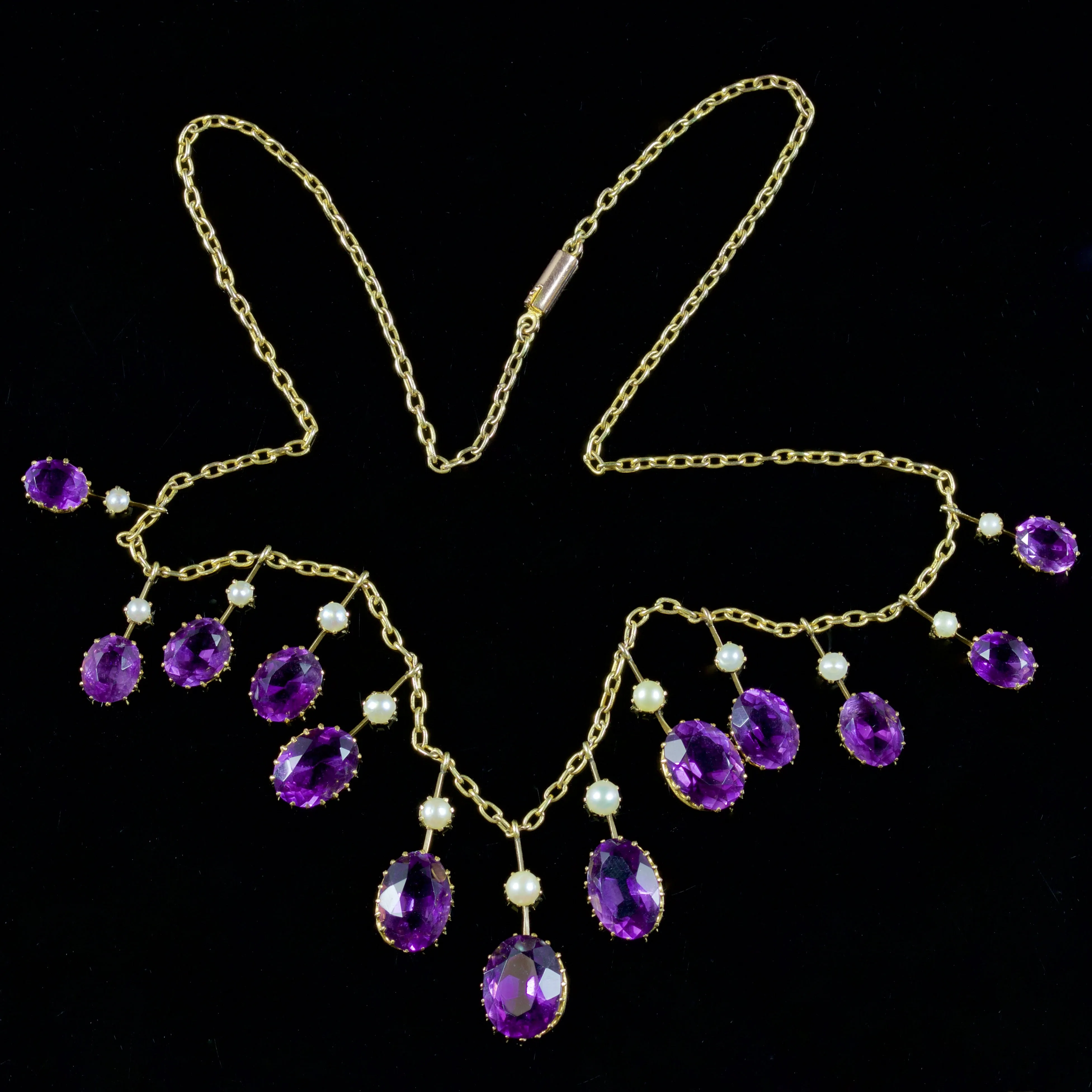 Antique Victorian 18Ct Amethyst Pearl Garland Necklace Circa 1880