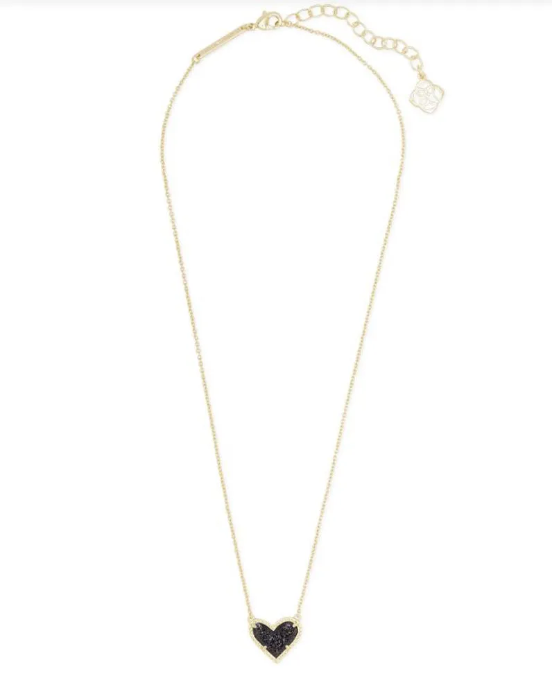 Ari Heart Short Pendant Necklace Gold Black Drusy by Kendra Scott