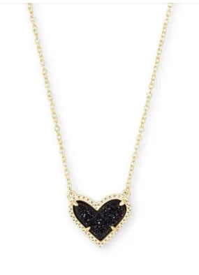 Ari Heart Short Pendant Necklace Gold Black Drusy by Kendra Scott