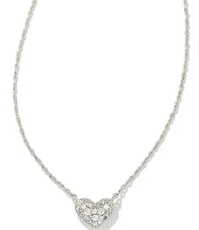 Ari Silver Pave Crystal Heart Necklace in White Crystal
