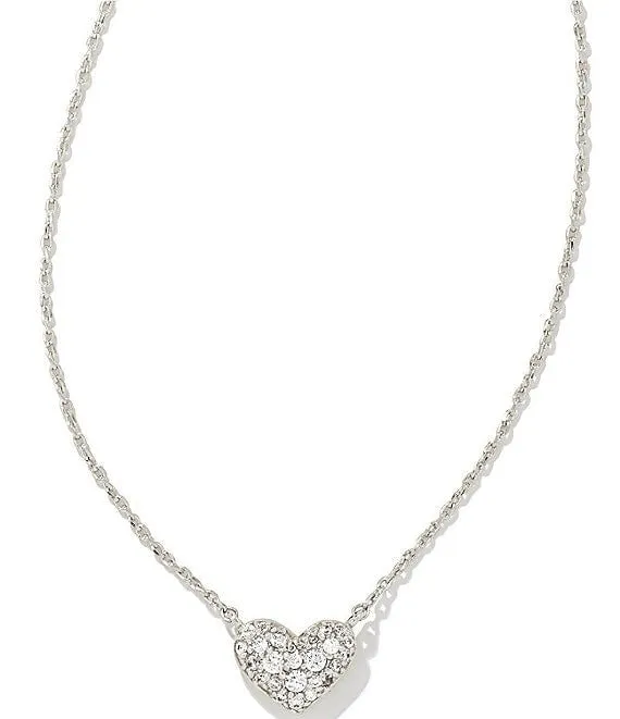 Ari Silver Pave Crystal Heart Necklace in White Crystal