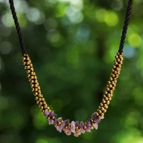 Artisan Crafted Brass Beaded Amethyst Necklace - Lilac Orchids | NOVICA