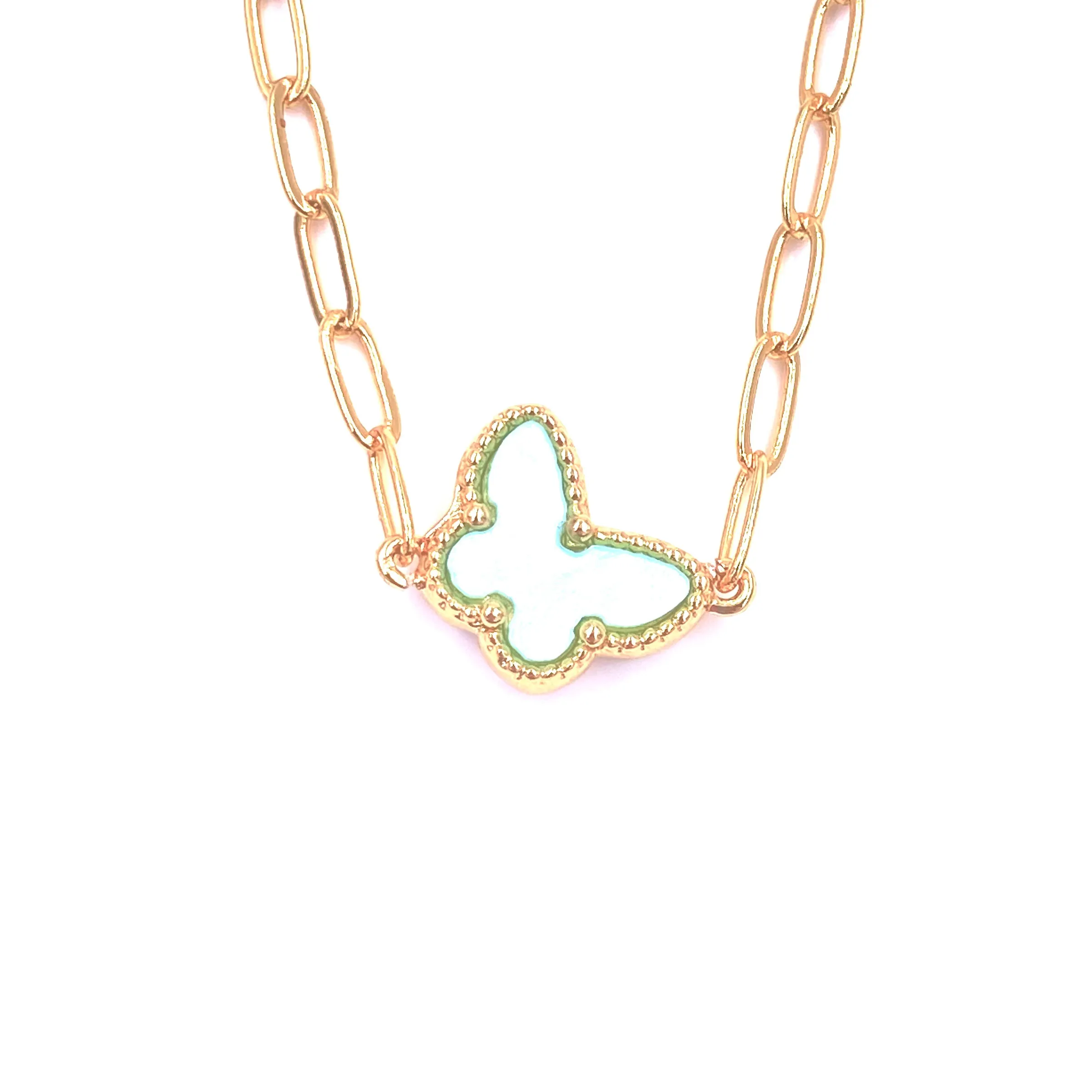 Ashley Gold Stainless Steel Gold Plated Enamel Butterfly Pendant Necklace