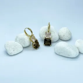 Asscher Cut Gemstone Earrings | Smoky and Rose Quartz | Sparkles Stargaze Collection