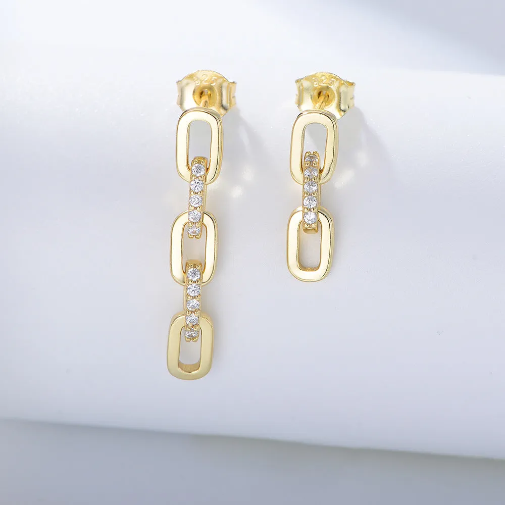 Asymmetric Chain Buckle with Zircon Silver Drop Earrings for Women