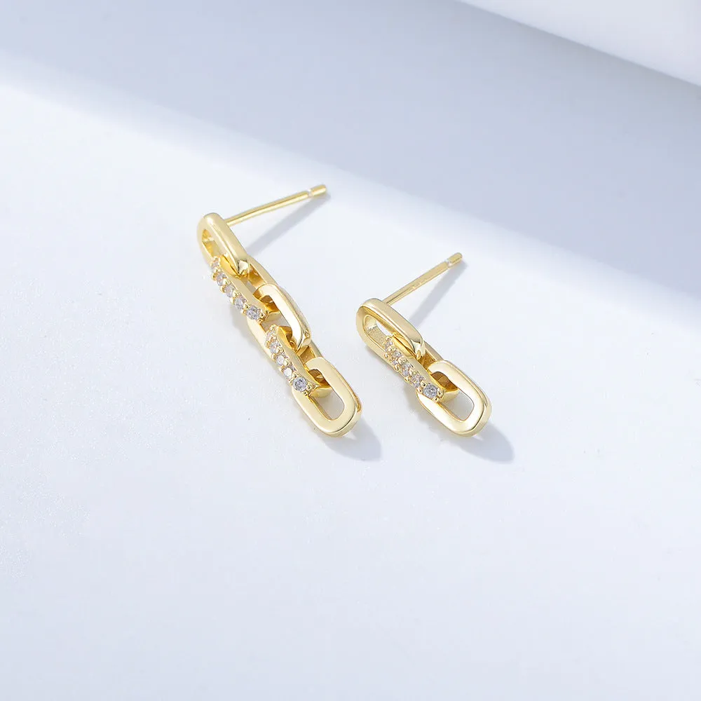 Asymmetric Chain Buckle with Zircon Silver Drop Earrings for Women