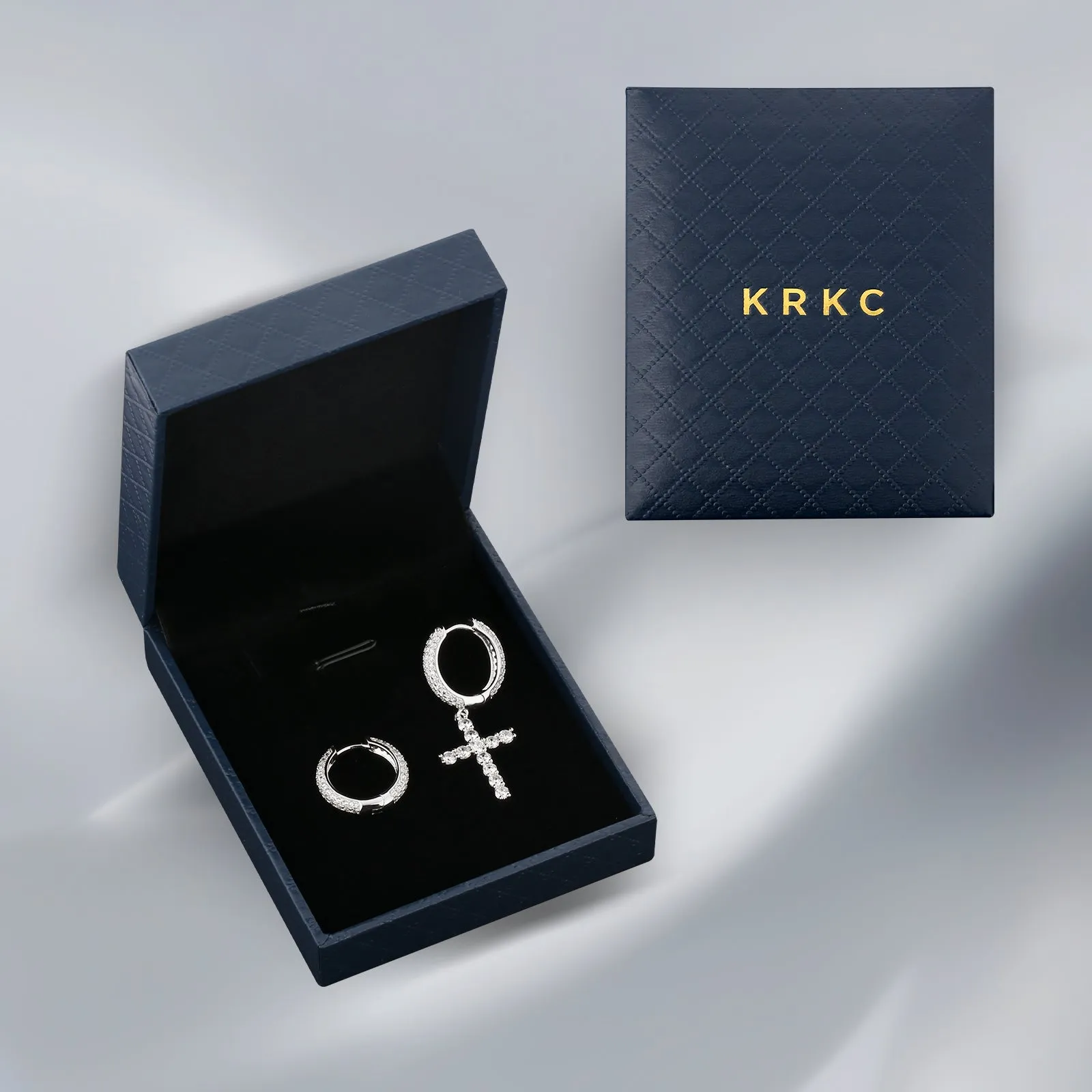 Asymmetric Hoop Earrings for Men with CZ Cross
