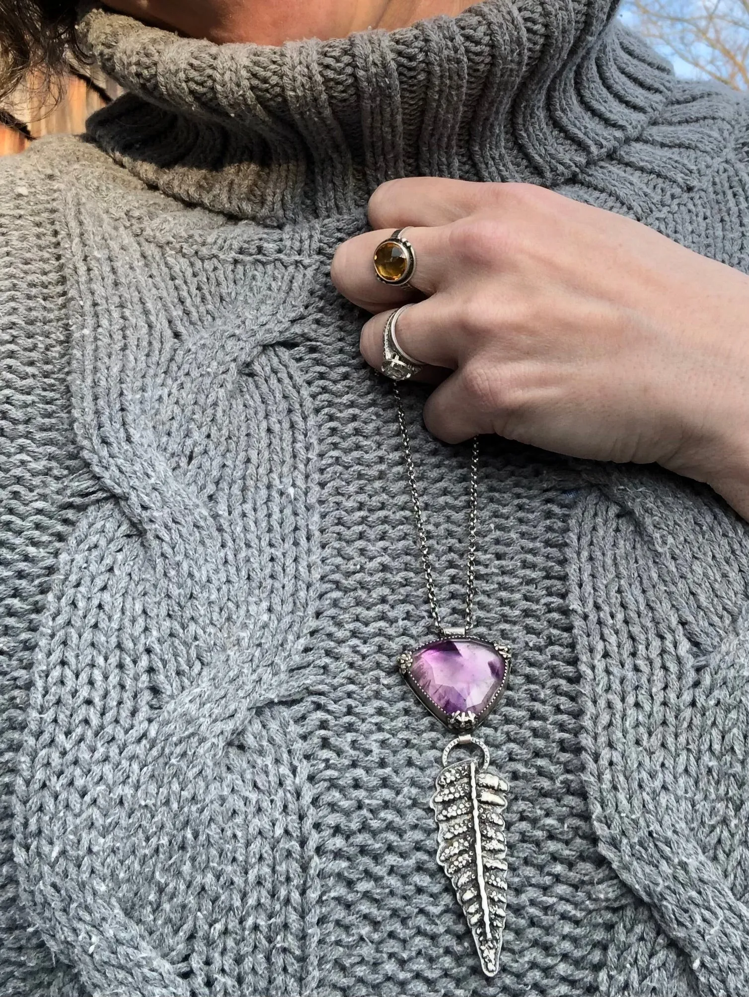 Atomic Amethyst And Fern Statement Necklace
