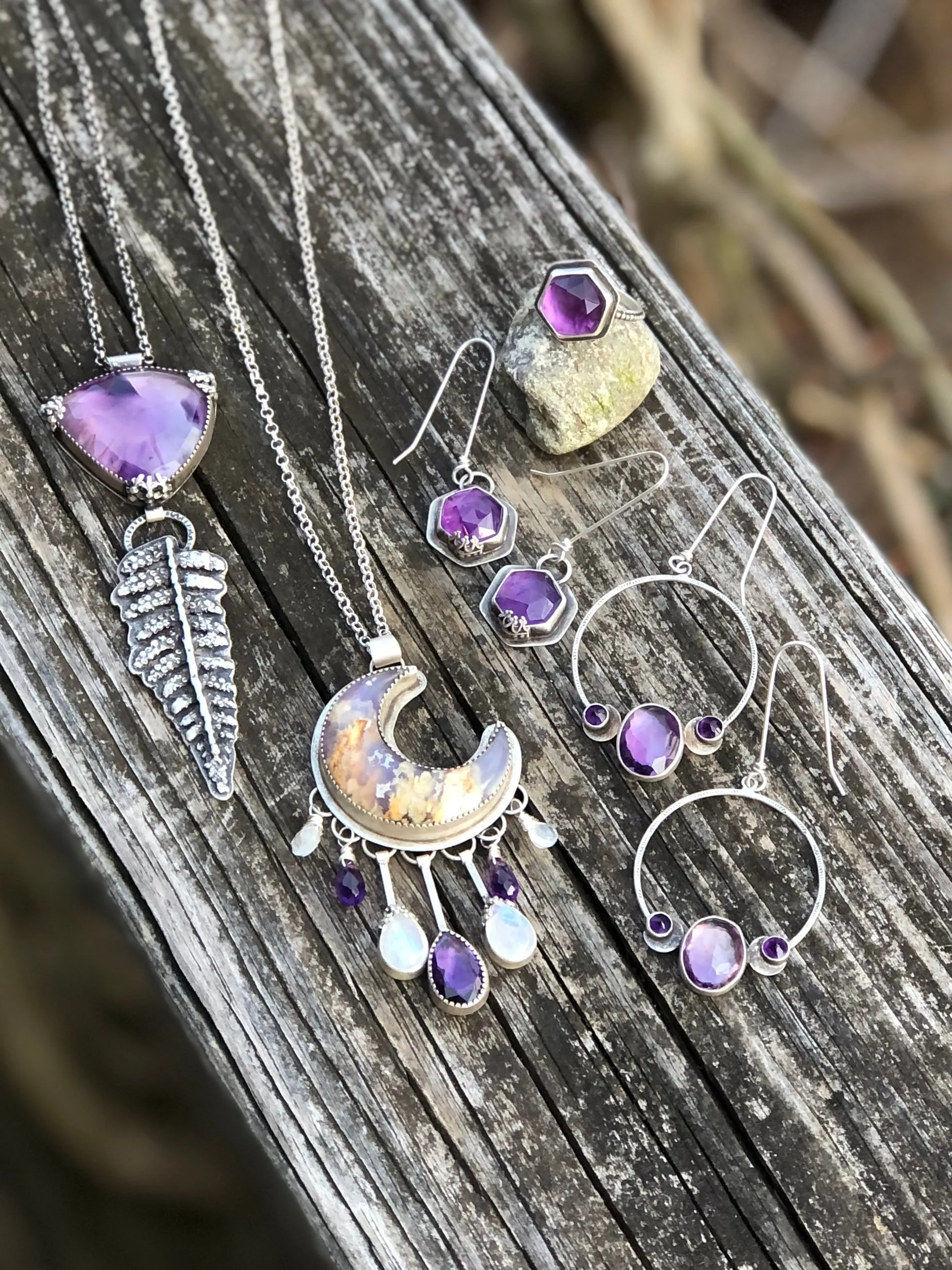 Atomic Amethyst And Fern Statement Necklace