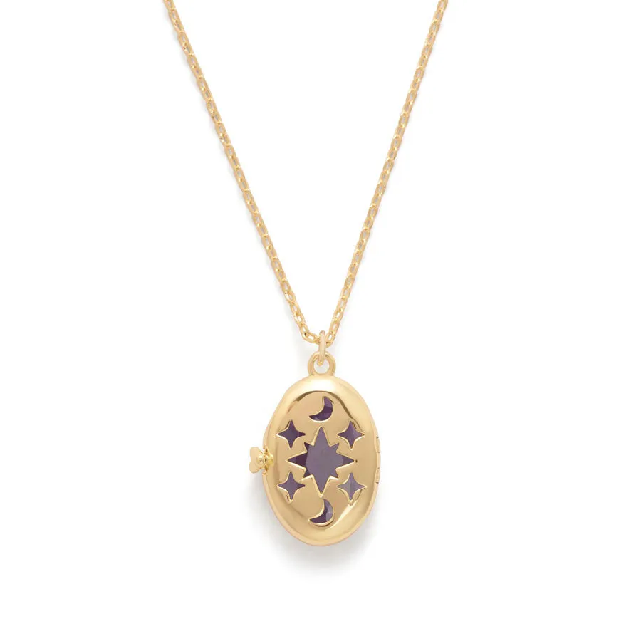 Aura Amethyst Gold Locket Necklace