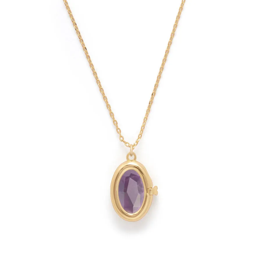 Aura Amethyst Gold Locket Necklace