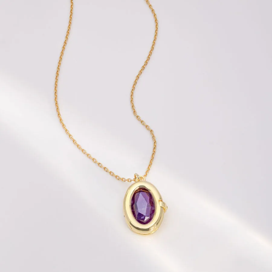 Aura Amethyst Gold Locket Necklace