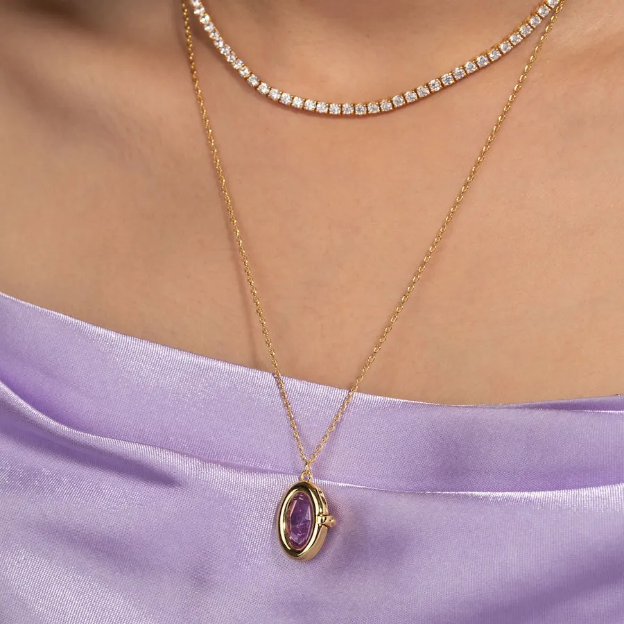 Aura Amethyst Gold Locket Necklace