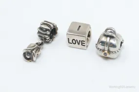 Authentic Designer Pandora ALE Love Charms Sterling Silver & Gold Charm Set