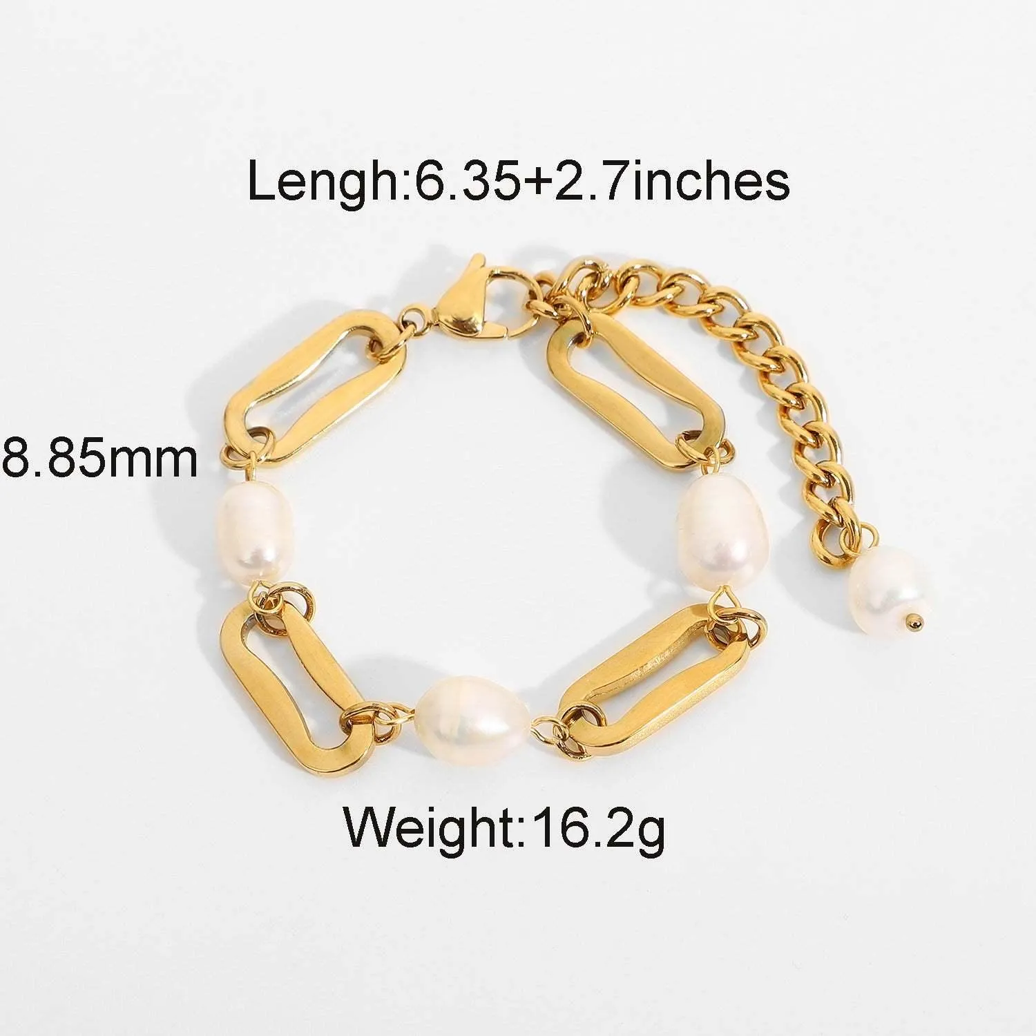 B13.18K Gold Baroque Rectangular Chain Spacer Pearl Bracelet