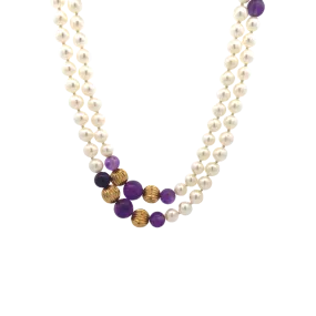 BCJ Estate Jewelry Yellow Gold Pearl and Amethyst Necklace