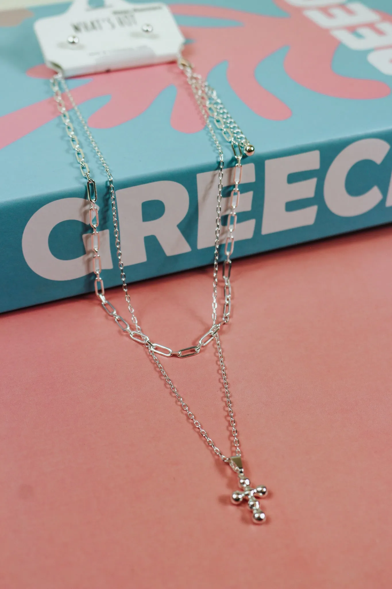 Beaded Cross Charm Layered Necklace -2 Colors