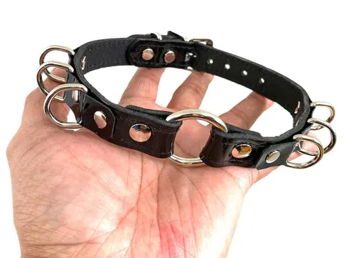 Black Patent Leather Collar w/ Silver O Ring and D Ring Details