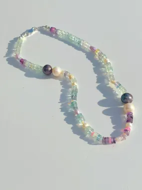 Bold Fluorite with Akoya & Tahitian Pearl Choker Necklace