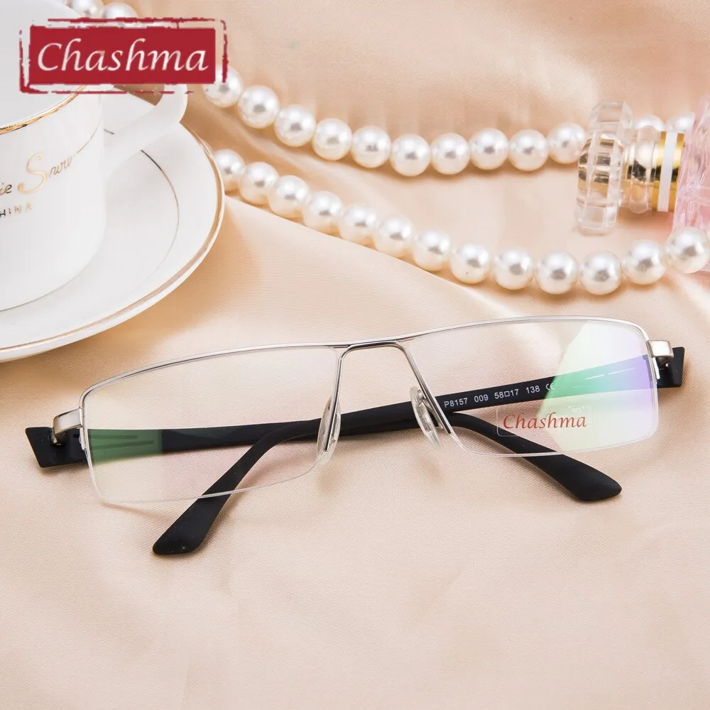 Chashma Men's Semi Rim Square Big Titanium Alloy Tr 90 Eyeglasses 8157