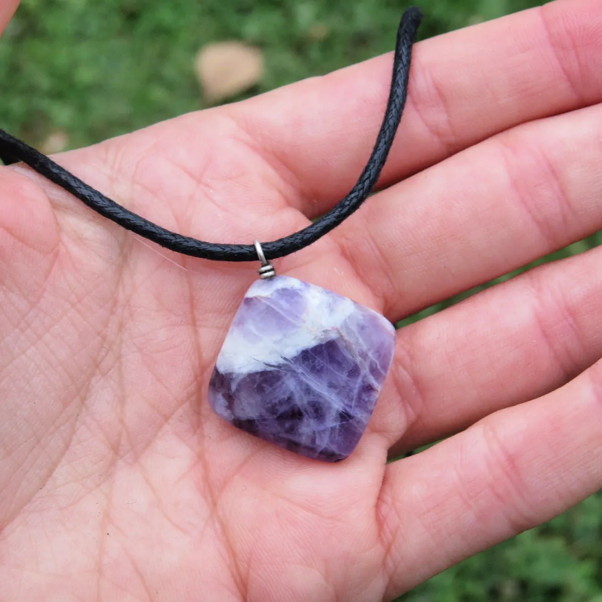 Chevron Amethyst Necklace | Black Cord Crystal Necklace for Men