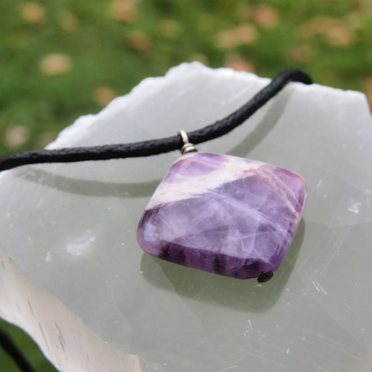 Chevron Amethyst Necklace | Black Cord Crystal Necklace for Men