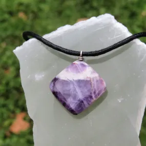 Chevron Amethyst Necklace | Black Cord Crystal Necklace for Men