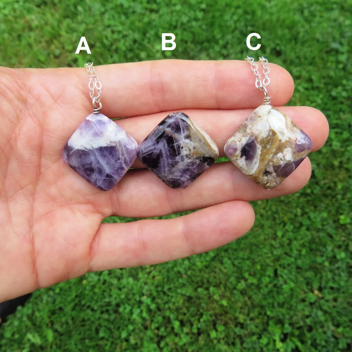 Chevron Amethyst Necklace | Black Cord Crystal Necklace for Men