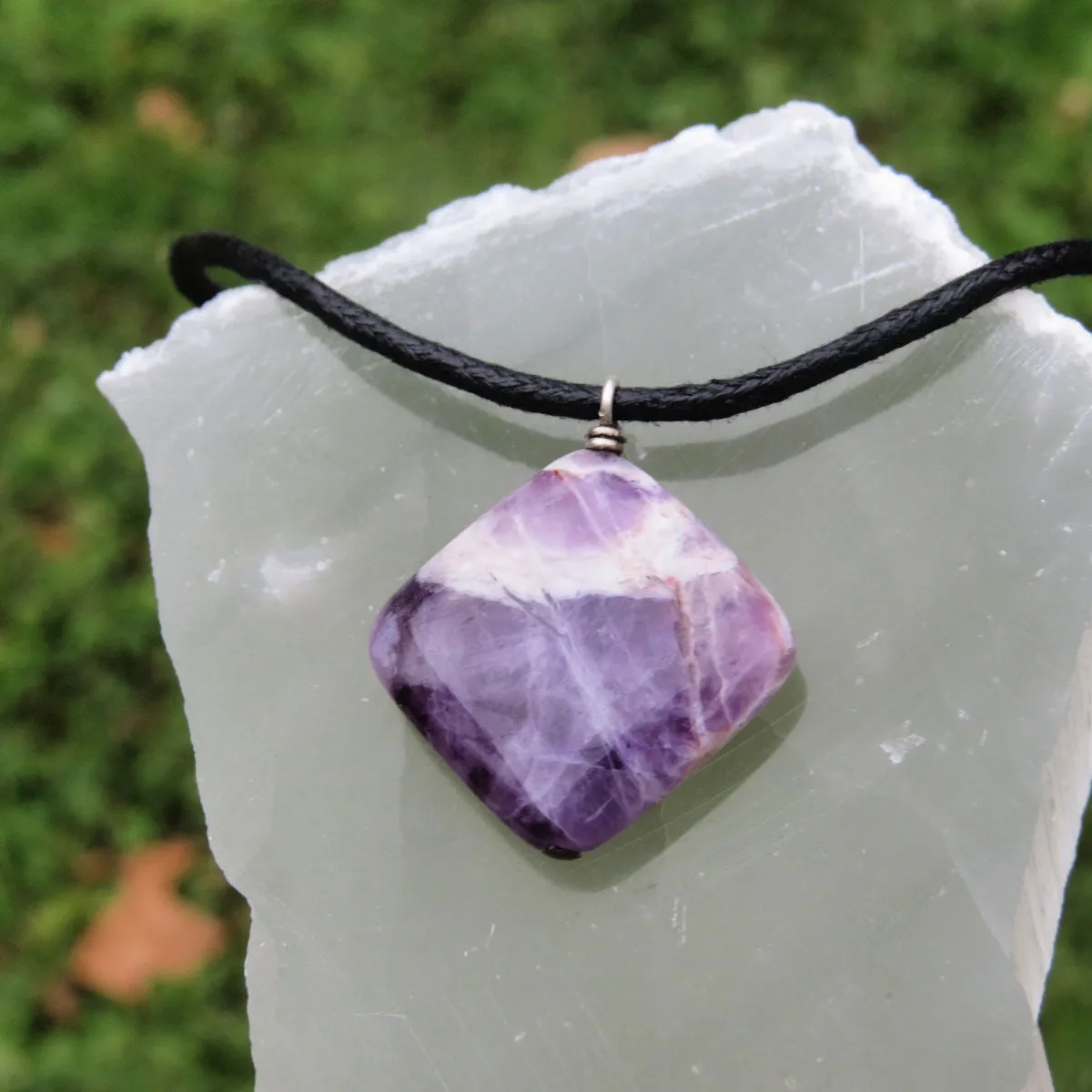 Chevron Amethyst Necklace | Black Cord Crystal Necklace for Men