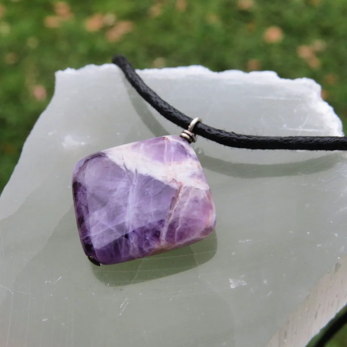 Chevron Amethyst Necklace | Black Cord Crystal Necklace for Men
