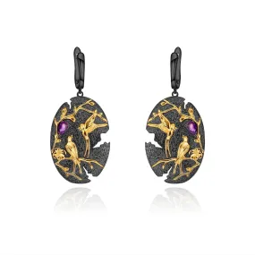 Chinese Style Magpie Design 925 silver Color Natural Amethyst Drop Earrings for Women