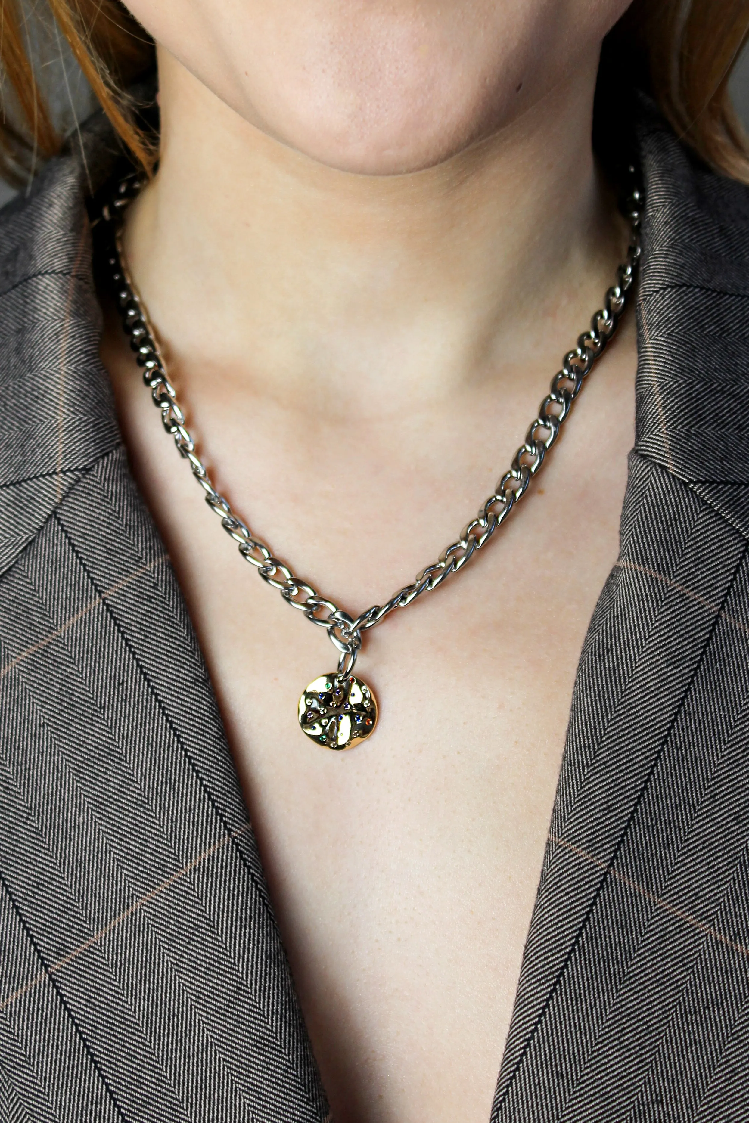 Chunky chain necklace  with Gold Pedant