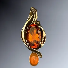 Citrine & Fire Opal Silver & Gold Pendant